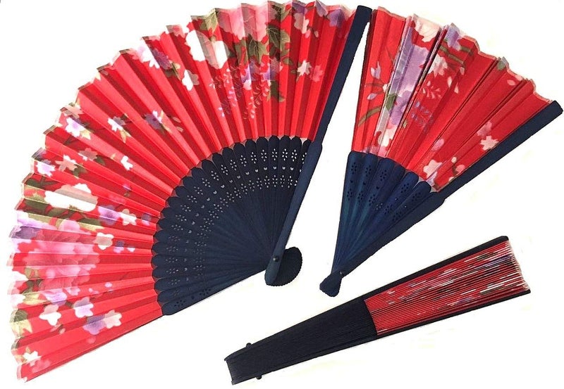 Sage Square Handheld Folding Chinese Fan Vintage Fabric Folding Fan for Wedding Dance DecorationBirthday Party Photo Booth Red Pack of 8 - Image 3