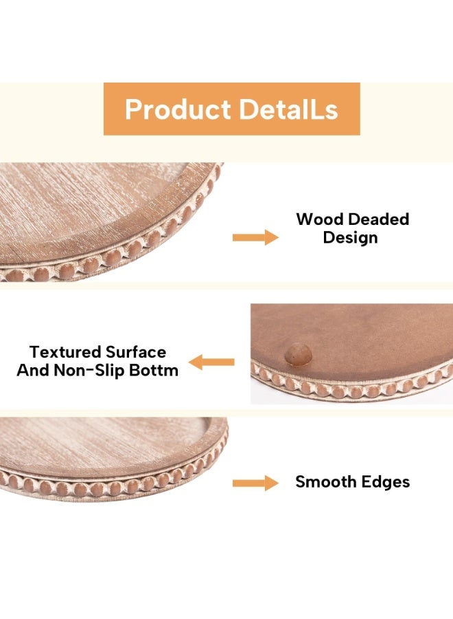 general 12-inch round wooden bead tray - a decorative round tray (brown) suitable for living room, coffee table, dining table, or farmhouse-style plates. - Image 3