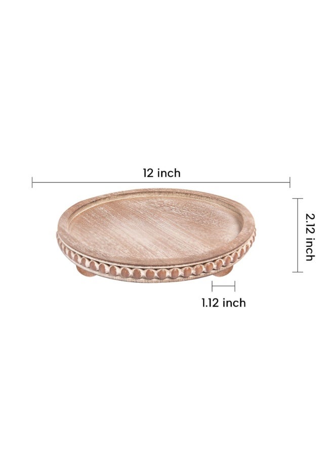 general 12-inch round wooden bead tray - a decorative round tray (brown) suitable for living room, coffee table, dining table, or farmhouse-style plates. - Image 2