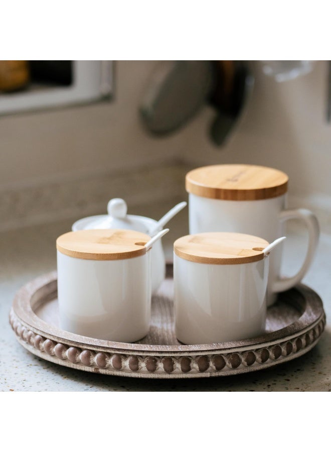 general 12-inch round wooden bead tray - a decorative round tray (brown) suitable for living room, coffee table, dining table, or farmhouse-style plates. - Image 5