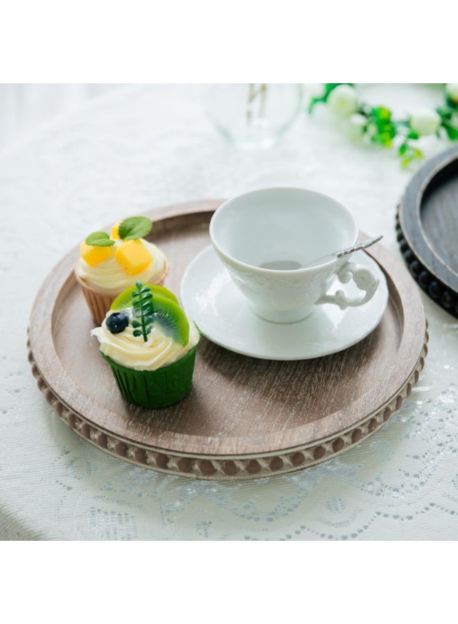 general 12-inch round wooden bead tray - a decorative round tray (brown) suitable for living room, coffee table, dining table, or farmhouse-style plates. - Image 4