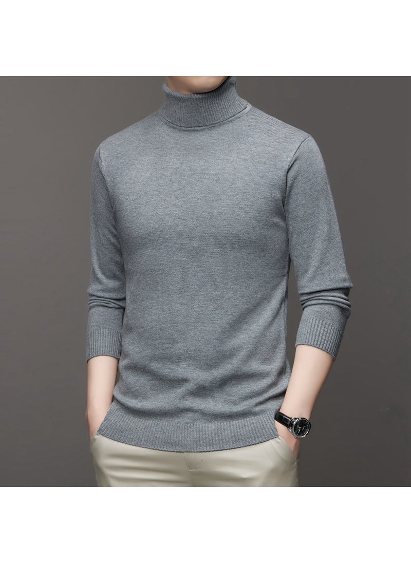 Generic - Autumn Winter Men Slim Fit Wool Coat High Collar Base Shirt Non-fading Anti-ball Core Wool Knitted Shirt Daily Use Navy blue - Image 1