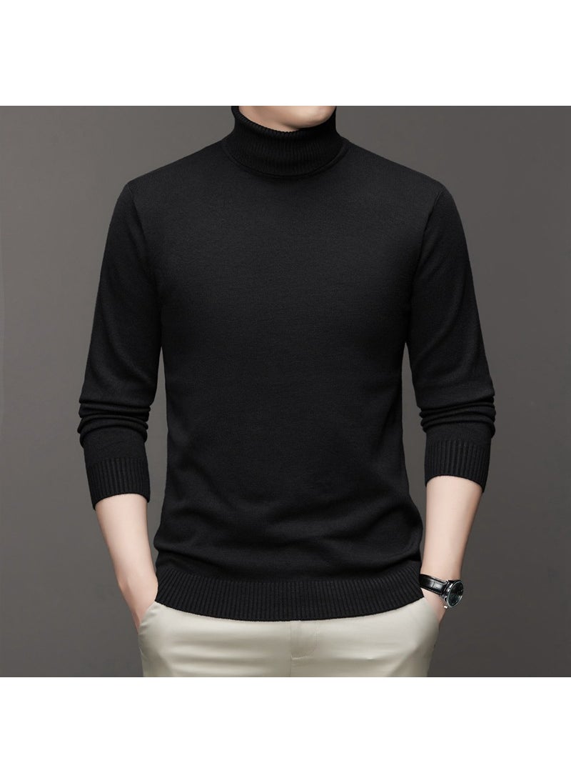 Generic - Autumn Winter Men Slim Fit Wool Coat High Collar Base Shirt Non-fading Anti-ball Core Wool Knitted Shirt Daily Use Navy blue - Image 1