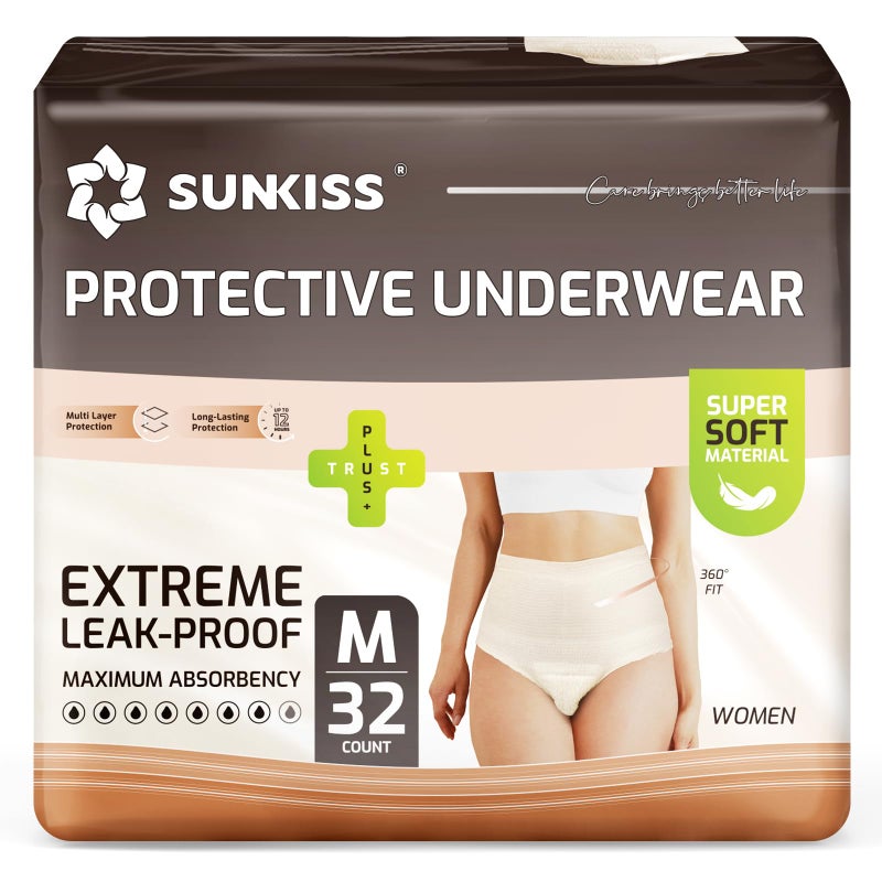 SUNKISS Women Incontinence Underwear Daytime Disposable Postpartum Adult Panties Protective Pull Ups with Maximum Absorbency Medium Beige 32 Count - Image 3