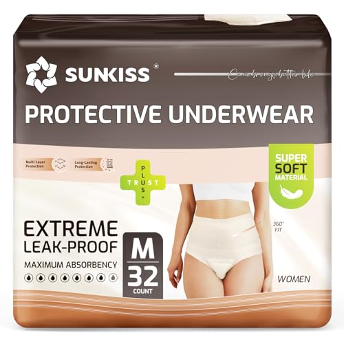 SUNKISS Women Incontinence Underwear Daytime Disposable Postpartum Adult Panties Protective Pull Ups with Maximum Absorbency Medium Beige 32 Count - Image 2