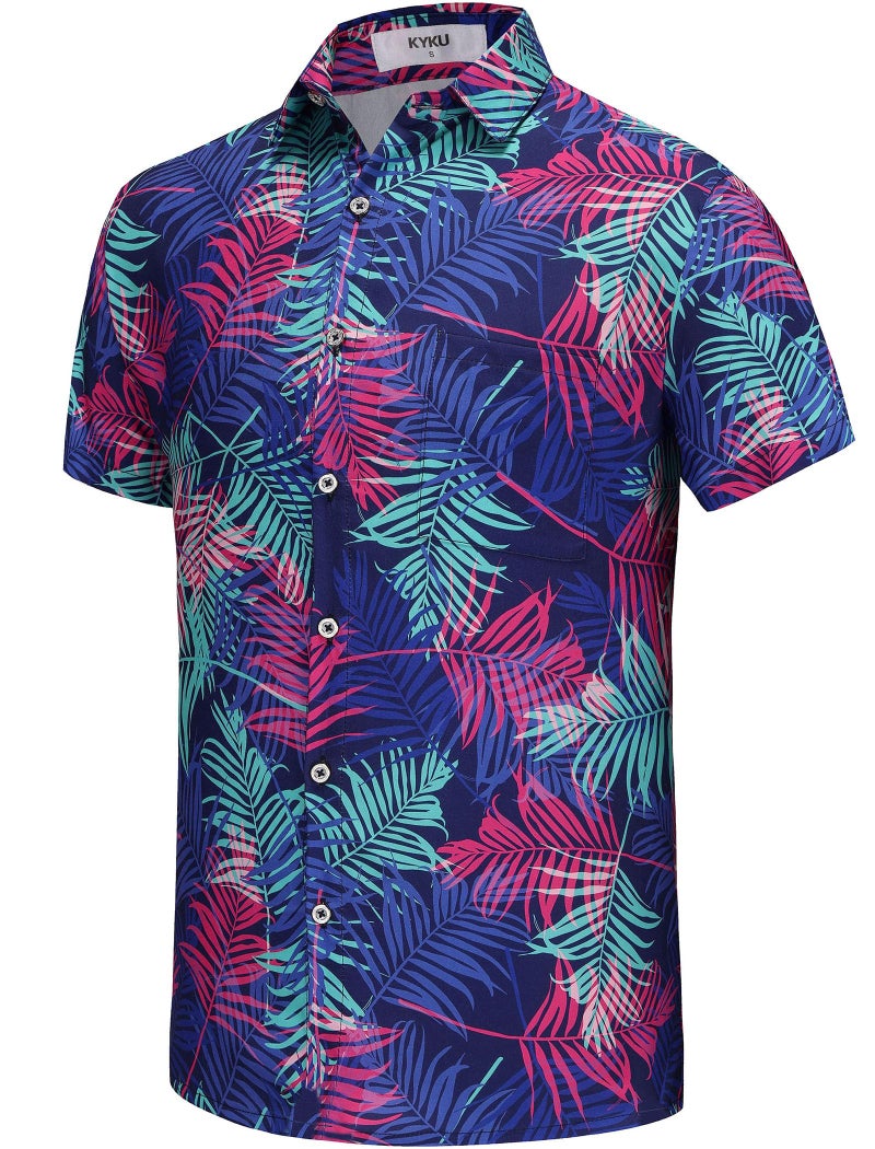 KYKU Hawaiian Shirt for Men Funny Palm Tree Shirts Summer Button Up Purple - Image 3