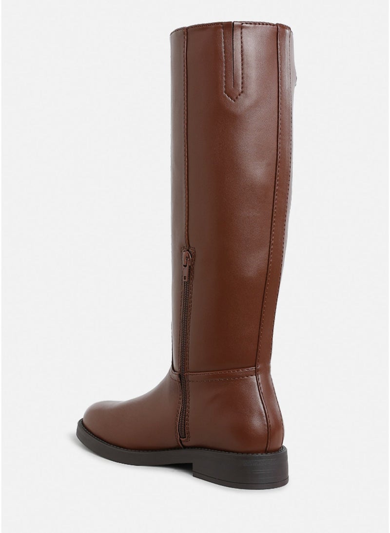 London Rag Women's Metal Chain Link Detail Calf Boots in Tan - Image 3
