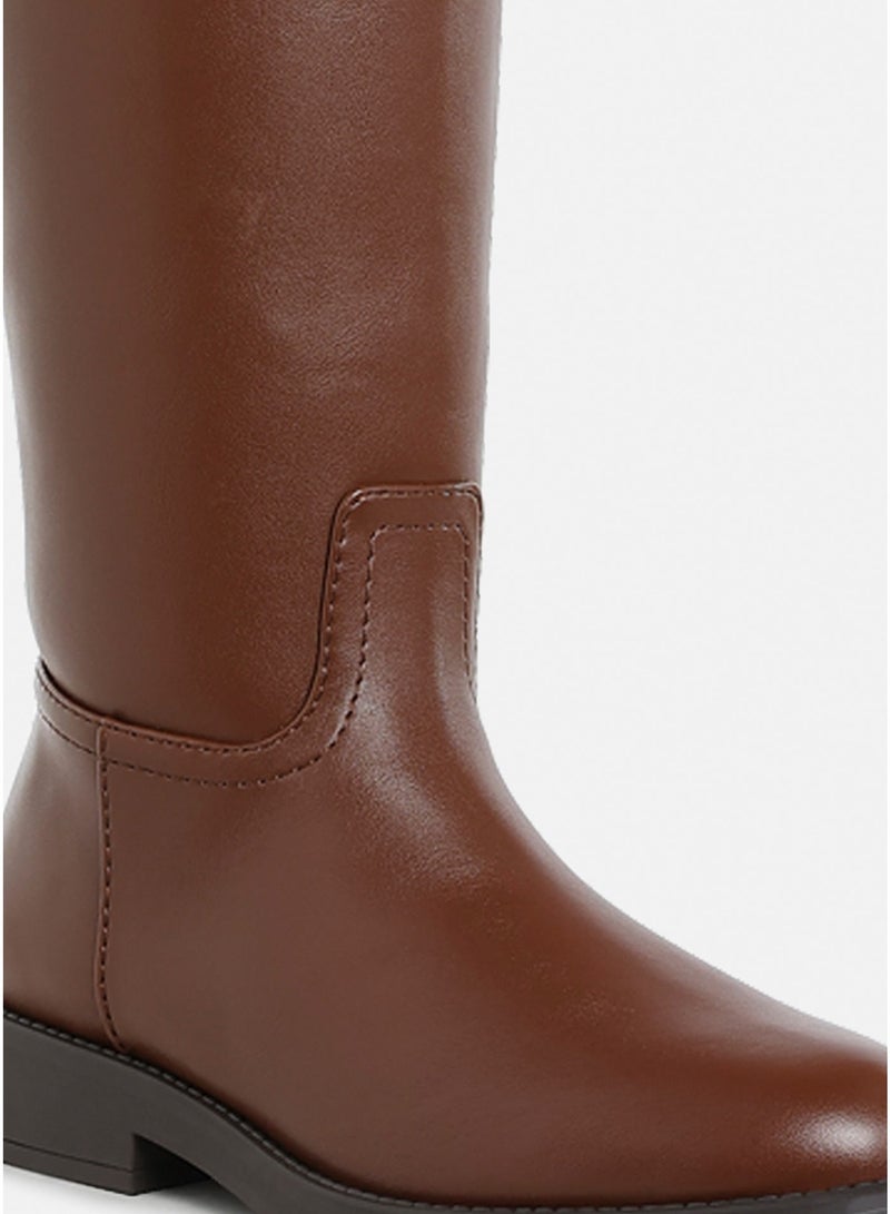 London Rag Women's Metal Chain Link Detail Calf Boots in Tan - Image 4
