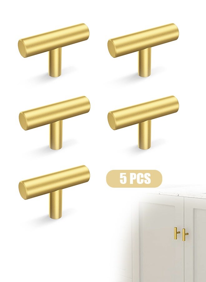 5 Pcs Solid Brass Single Hole Small Handle, Aluminium Alloy Rust Proof Cupboard Door Knob with Screws, Cupboards Drawers Bedroom Furniture Handles Decorating (Golden) - Image 1