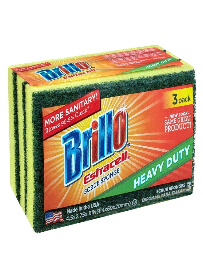 Brillo إسفنجات بريللو الثقيلة، إستراثيل، عالية الجودة، تدوم طويلاً، 3 قطع (عبوة من 1) - Image 1