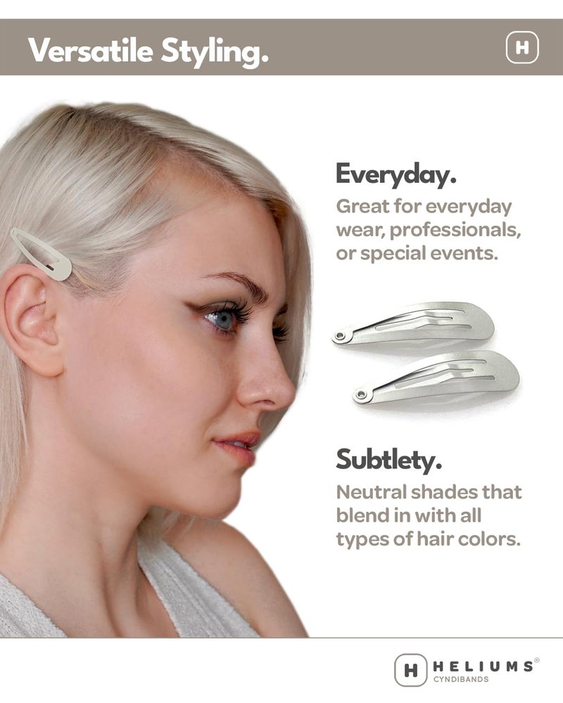 Heliums Snap Hair Clips for Women - Silver Gray - 2 Inch Metal Barrettes for Thin Hair and Kids, Neutral Colors - 12 Count - Image 4