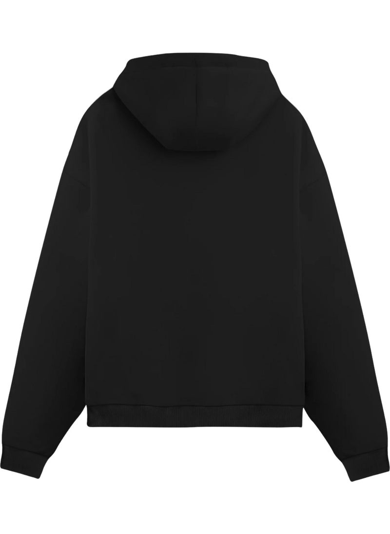 Alex Rosen Unisex Black Mini Cat Printed Oversize Fit Cotton Hooded Sweatshirt  - Image 2