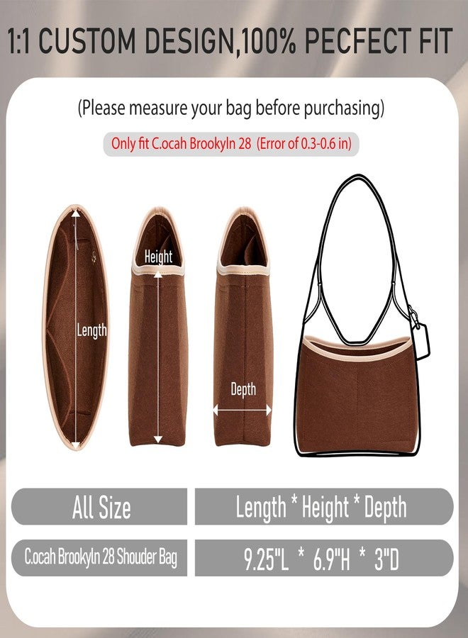 Doxo Brooklyn 28 Bag Insert, Premium Felt Purse Organizer Insert for Coach Brooklyn Shoulder 28 Bag, Ultra-Lightweight Women Handbag Organizer Insert with 4 Compartments & Zippered Pocket (Brown) - Image 2