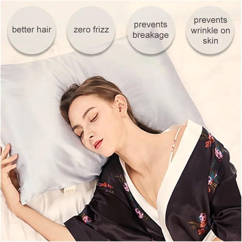 Silk Pillowcase Silk Pillowcase,Solid Silk Pillowcase Bed Pillow Covers Luxury Cushion Cases(Light Green,1PCx51x76cm(20x30in)) - Image 3