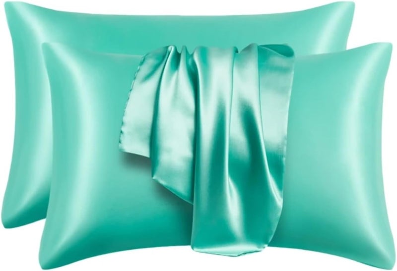 Silk Pillowcase Silk Pillowcase,Solid Silk Pillowcase Bed Pillow Covers Luxury Cushion Cases(Light Green,1PCx51x76cm(20x30in)) - Image 1