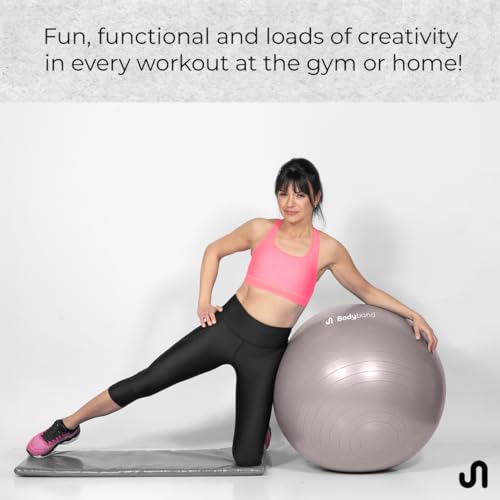 Bodyband Gym Ball for Exercise with Foot Pump for Workout Yoga for Women and Men Swiss Ball for Balance Stability Training, Fitness 55Cm-Grey - Image 3