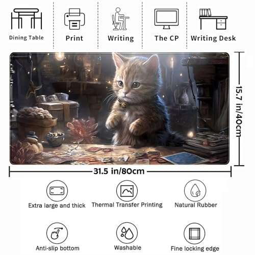 TENG DA QING Lotus Cat XL Extended Large Gaming Mouse Pad - Black Magic Mystical Zone Gaming Desk Mat - Computer Laptop Keyboard and Mouse Mat Desktop Protector - 31.5 x 15.8 in - Image 3
