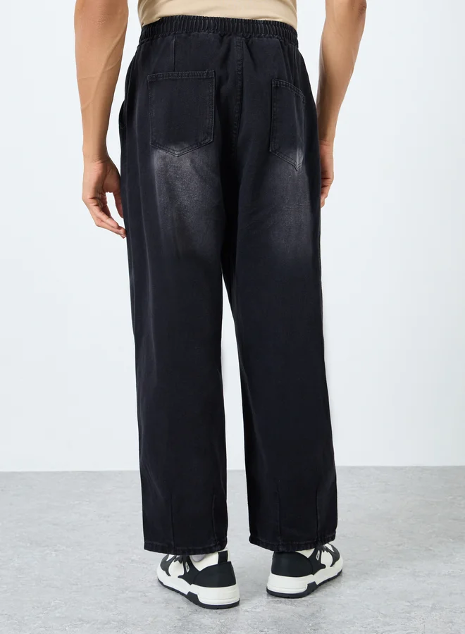 Styli Styli Mid Rise Loose Fit Jeans with Drawcord