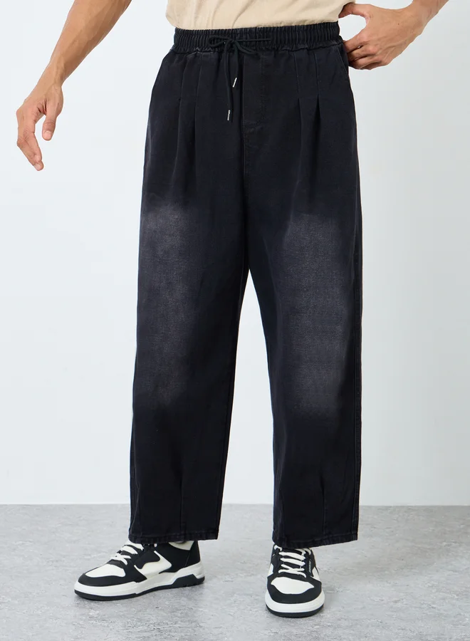 Styli Styli Mid Rise Loose Fit Jeans with Drawcord