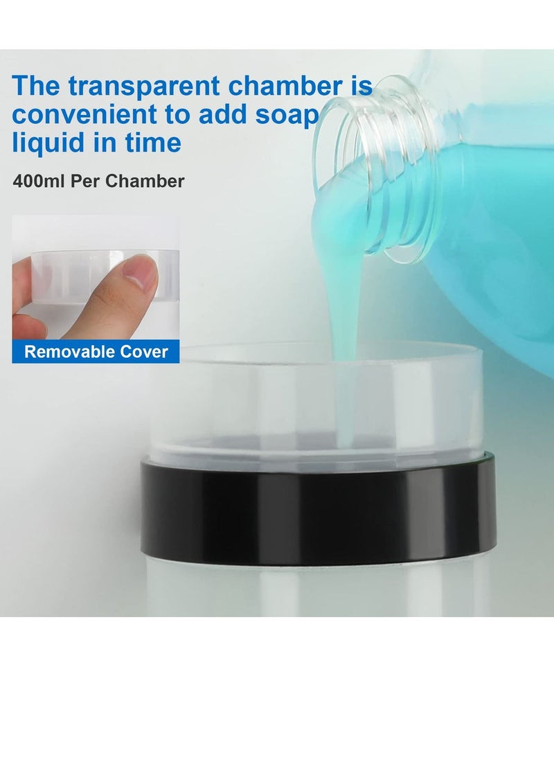 Y&D - Shampoo Dispenser, Shower Wall Mounted Soap 3 Chambers Conditioner Body Wash Dispenser Set, Clear No Drill with Glue 13.5 oz (or by Screws) - Image 1