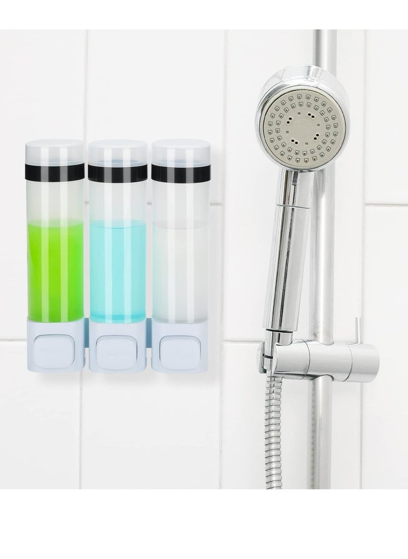 Y&D - Shampoo Dispenser, Shower Wall Mounted Soap 3 Chambers Conditioner Body Wash Dispenser Set, Clear No Drill with Glue 13.5 oz (or by Screws) - Image 1