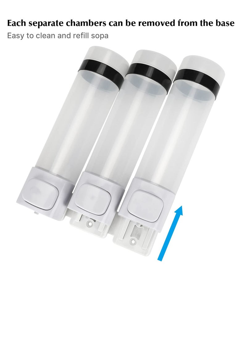 Y&D - Shampoo Dispenser, Shower Wall Mounted Soap 3 Chambers Conditioner Body Wash Dispenser Set, Clear No Drill with Glue 13.5 oz (or by Screws) - Image 1