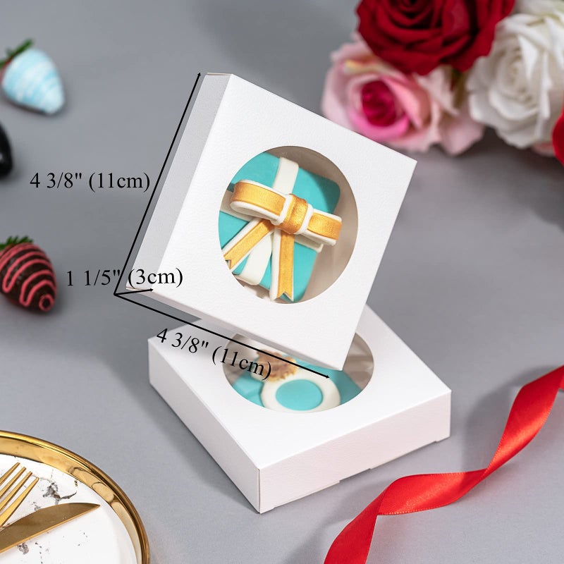 RomanticBaking 50 Pack Single Cookies Boxes 4 3/8" x 4 3/8" x 1 1/5" Bakery Boxes for Wedding Favors Party - Image 4