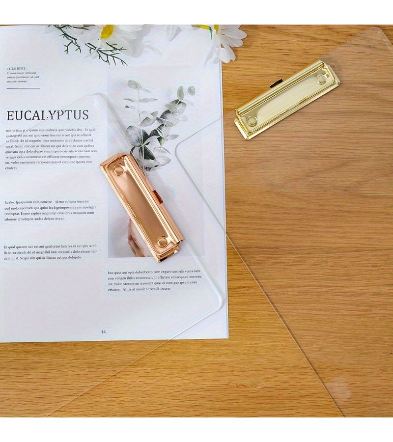 Golden Acrylic Clipboard Low Profile Clip Holds 100 Sheets A4 Size Office Home Supply - Image 3