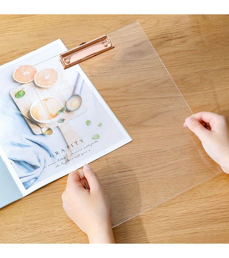 Golden Acrylic Clipboard Low Profile Clip Holds 100 Sheets A4 Size Office Home Supply - Image 1