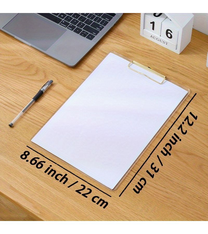 Golden Acrylic Clipboard Low Profile Clip Holds 100 Sheets A4 Size Office Home Supply - Image 2