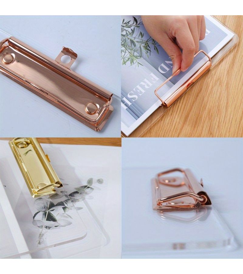Golden Acrylic Clipboard Low Profile Clip Holds 100 Sheets A4 Size Office Home Supply - Image 4