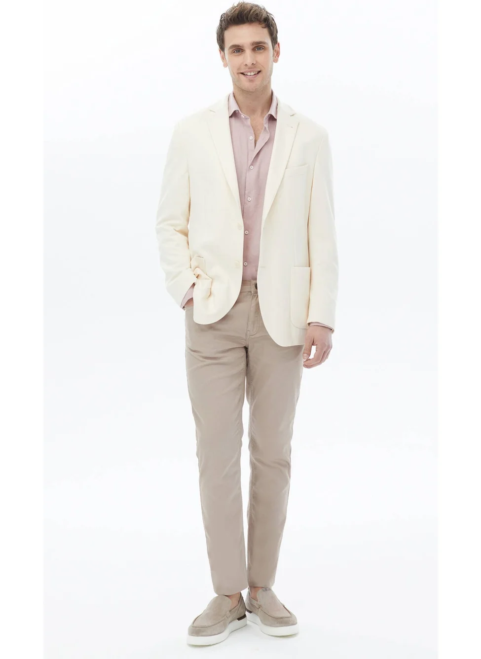 Kip Ecru Plain Modern Fit Knitted Jacket