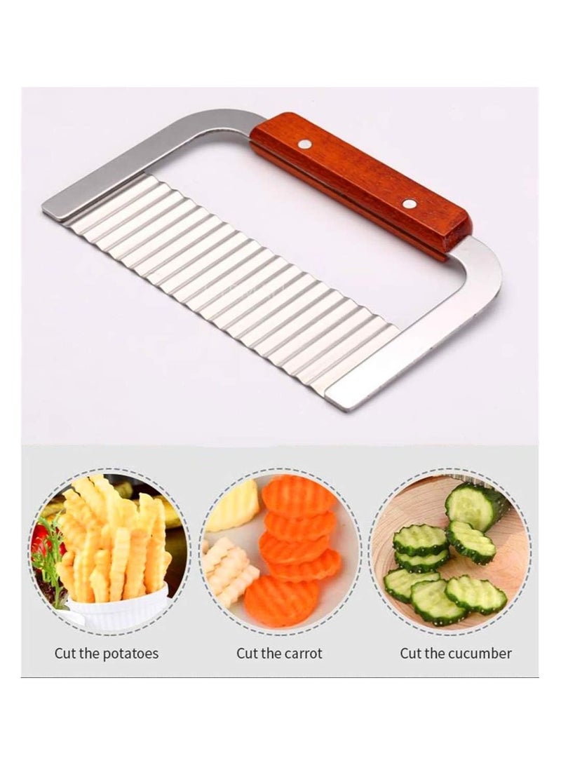 Crinkle Cutter Stainless Steel Potato Slicer Heavy Duty Wavy Crinkle Cutting Chopping Tools with Wooden Handle for Carrot Vegetables Potatoes  - Image 2