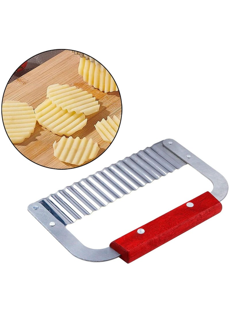 Crinkle Cutter Stainless Steel Potato Slicer Heavy Duty Wavy Crinkle Cutting Chopping Tools with Wooden Handle for Carrot Vegetables Potatoes  - Image 4