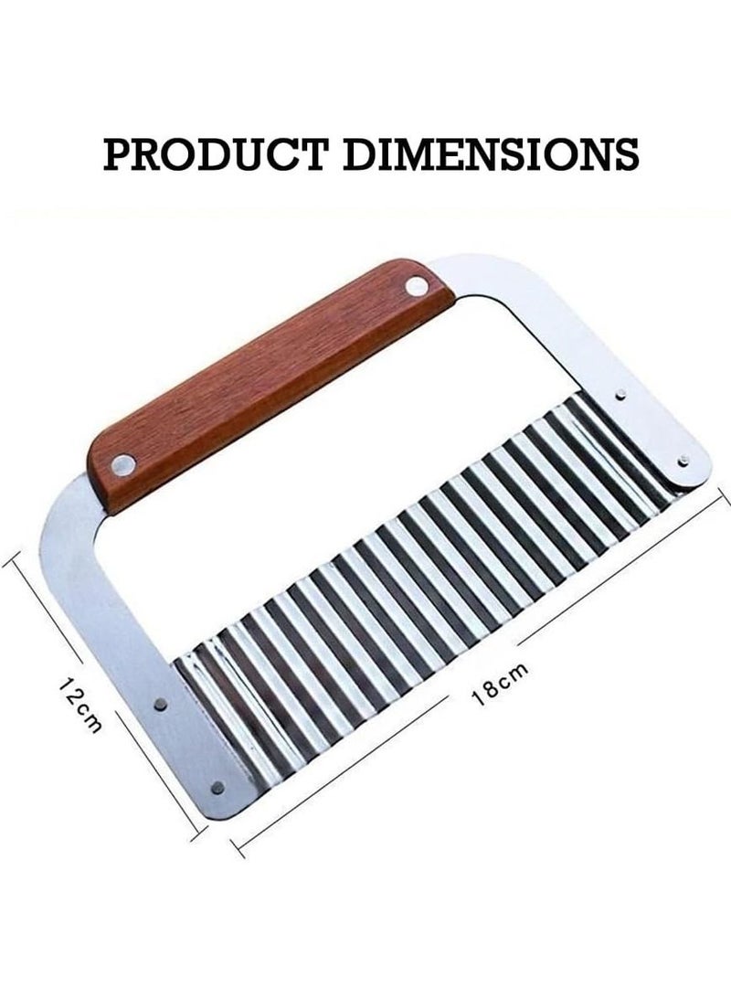 Crinkle Cutter Stainless Steel Potato Slicer Heavy Duty Wavy Crinkle Cutting Chopping Tools with Wooden Handle for Carrot Vegetables Potatoes  - Image 5