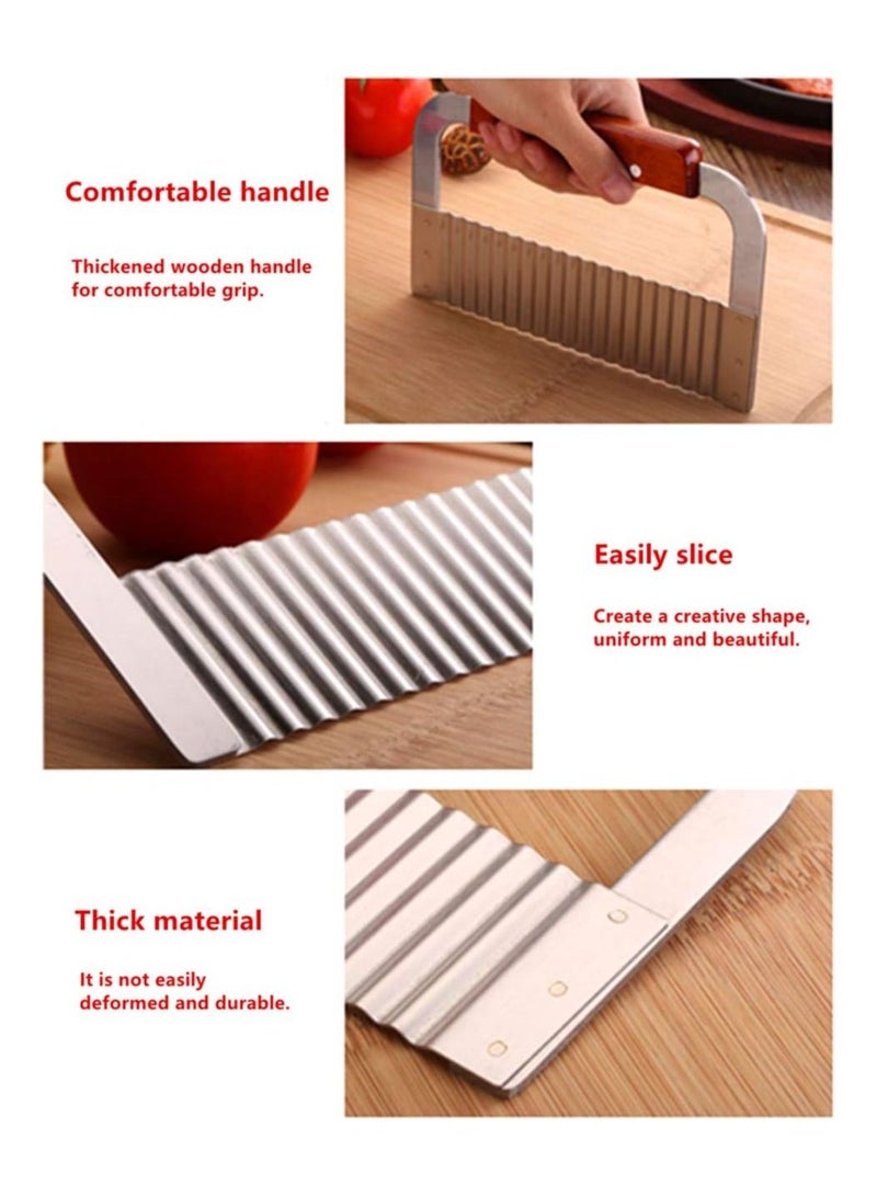 Crinkle Cutter Stainless Steel Potato Slicer Heavy Duty Wavy Crinkle Cutting Chopping Tools with Wooden Handle for Carrot Vegetables Potatoes  - Image 3
