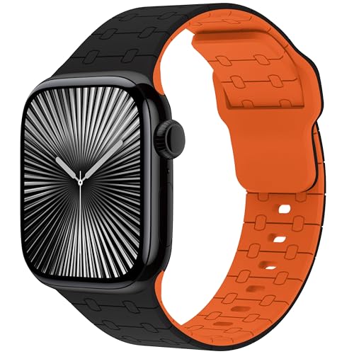 Fullmosa Sport Silicone Band Compatible with Apple Watch Strap 49mm 46mm 45mm 44mm 42mm(Series 3 2 1) [No Watch],Soft Band for iWatch Ultra 3/2/1 SE3 SE2 SE Series 11 10 9 8 7 6 5 4 3 2 1,Black Orange - Image 1