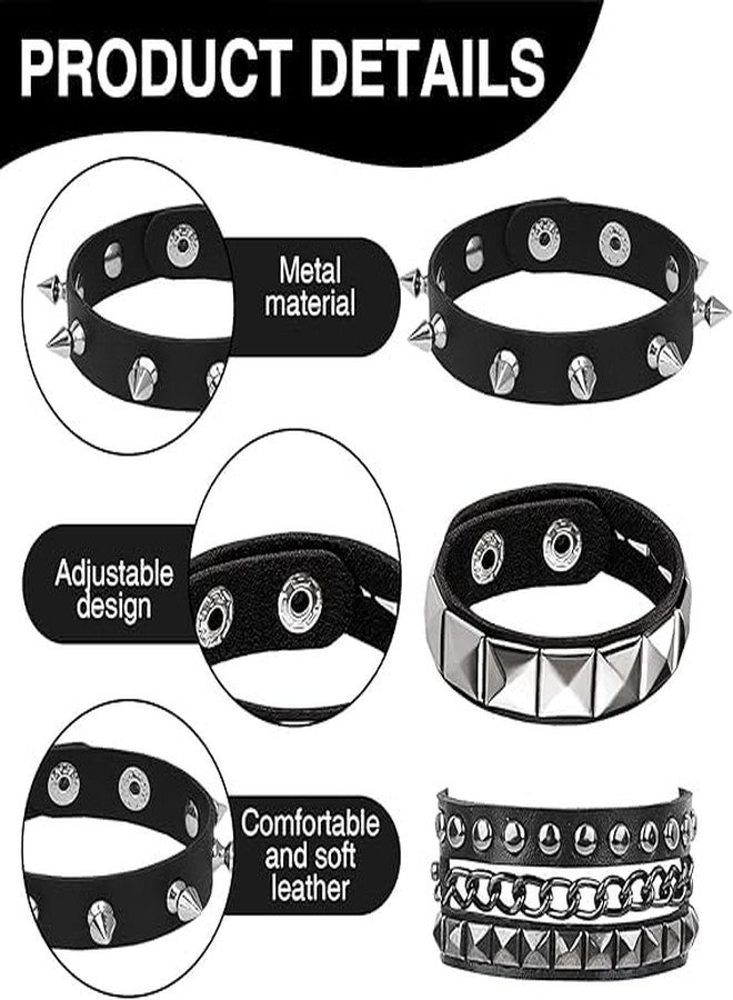 xinxingin 5 Pieces Punk Bracelet Set,Gothic Jewellery for Women and Men, Leather Bracelet with Punk and Goth Accessories, Hathphool Jewellery for Women, Ring Bracelet, Gothic Bracelet for Concerts, Halloween Parties, 6*3*1 in - Image 3