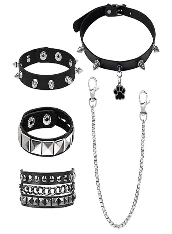 xinxingin 5 Pieces Punk Bracelet Set,Gothic Jewellery for Women and Men, Leather Bracelet with Punk and Goth Accessories, Hathphool Jewellery for Women, Ring Bracelet, Gothic Bracelet for Concerts, Halloween Parties, 6*3*1 in - Image 1