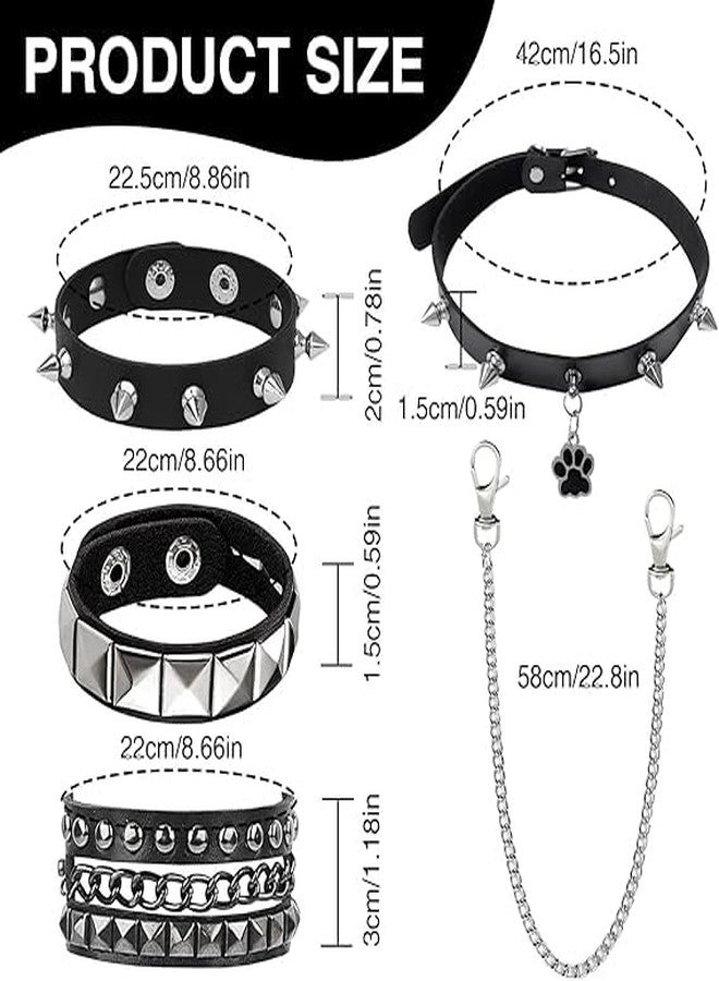 xinxingin 5 Pieces Punk Bracelet Set,Gothic Jewellery for Women and Men, Leather Bracelet with Punk and Goth Accessories, Hathphool Jewellery for Women, Ring Bracelet, Gothic Bracelet for Concerts, Halloween Parties, 6*3*1 in - Image 2