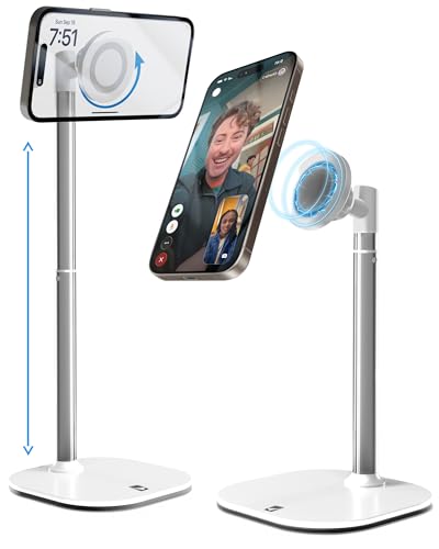 COOPER MagStand Adjustable Magnetic iPhone Stand for Desk Phone Holder for Video Recording Compatible with MagSafe Stand for iPhone 17 Pro Max 1615141312 Small Mag Safe Tripod White - Image 1