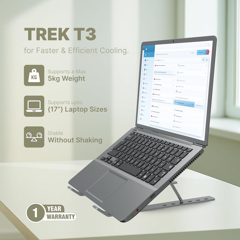 GEONIX Trek T3 Aluminium Ergonomic Laptop Stand | 7 Angles Adjustable Tabletop | Anti Slip Rubber Pads | Foldable | Compatible with Laptops Upto 17 inch (Silver) - Image 2
