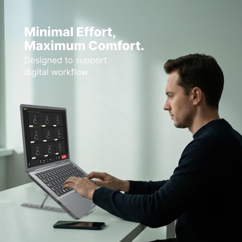GEONIX Trek T3 Aluminium Ergonomic Laptop Stand | 7 Angles Adjustable Tabletop | Anti Slip Rubber Pads | Foldable | Compatible with Laptops Upto 17 inch (Silver) - Image 3