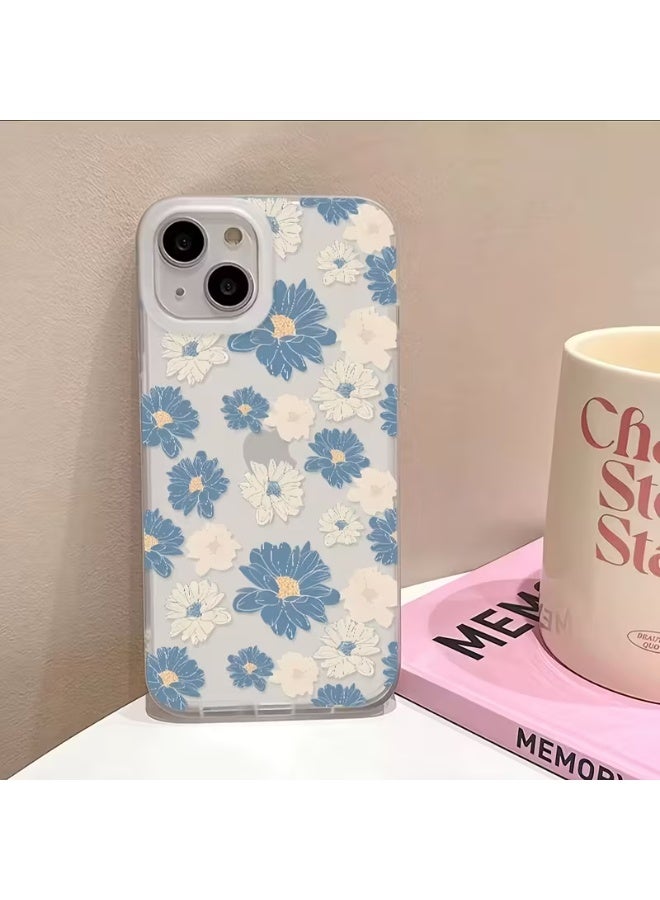 Temu A matte clear phone case with a simple blue and white rose pattern, offering protection against shocks, scratches, and yellowing. It makes a perfect gift for friends and family. Compatible with iPhone 15.
