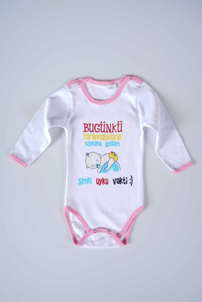 Miniko Kids New Season Today's Mischief Is Over Written Baby Child Long Sleeve Cotton Bodysuit - Image 1
