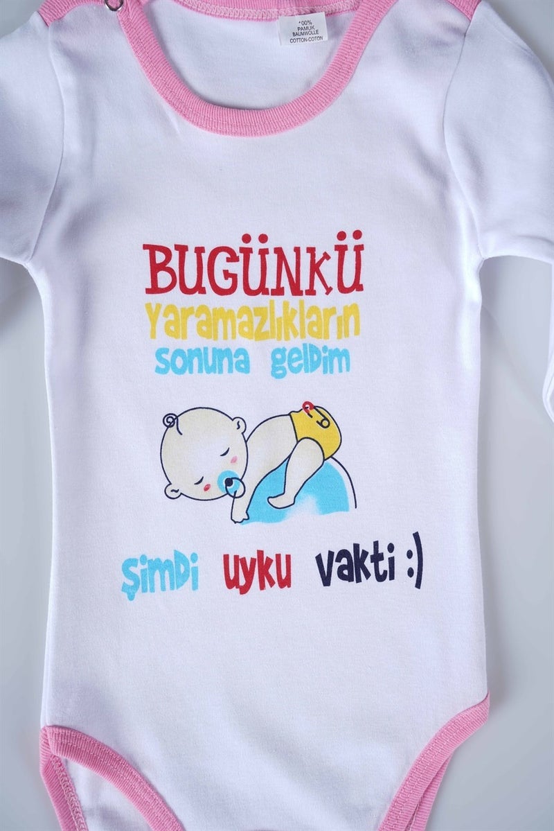 Miniko Kids New Season Today's Mischief Is Over Written Baby Child Long Sleeve Cotton Bodysuit - Image 2