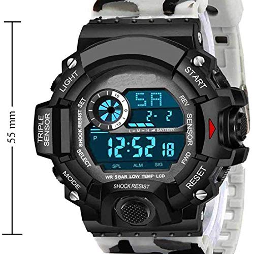 Acnos Polyurethane Premium Brand-A Digital Watch Square Led Shockproof Multi-Functional Automatic Black Dial White Army Strap Waterproof Digital Sports Watch For Men's Kids Watch For Boys-Pack Of 2 - Image 4