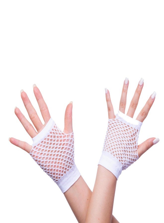 ALVOGIMOR 2 Pairs Fishnet Gloves,Mesh Fingerless Elastic Nylon Wrist Gloves for Women Girls 80's Theme Party Halloween Costume Accessories (White) - Image 4