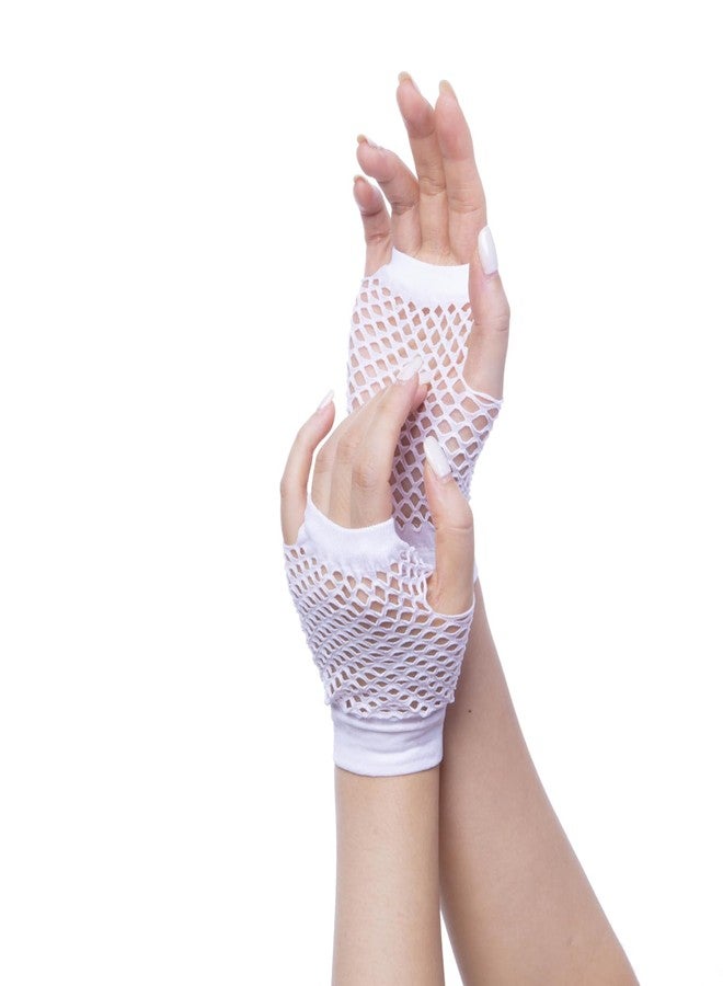 ALVOGIMOR 2 Pairs Fishnet Gloves,Mesh Fingerless Elastic Nylon Wrist Gloves for Women Girls 80's Theme Party Halloween Costume Accessories (White) - Image 3