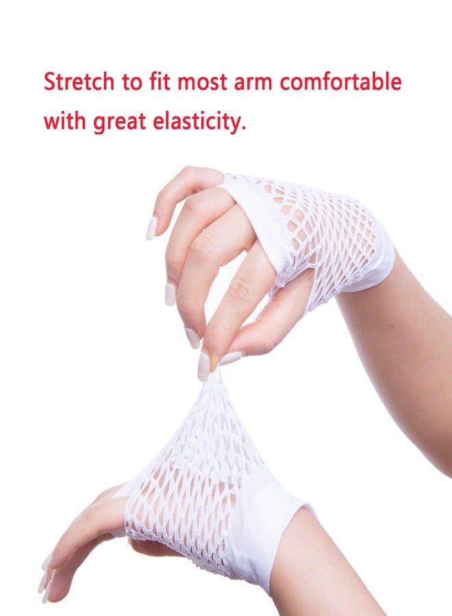 ALVOGIMOR 2 Pairs Fishnet Gloves,Mesh Fingerless Elastic Nylon Wrist Gloves for Women Girls 80's Theme Party Halloween Costume Accessories (White) - Image 2